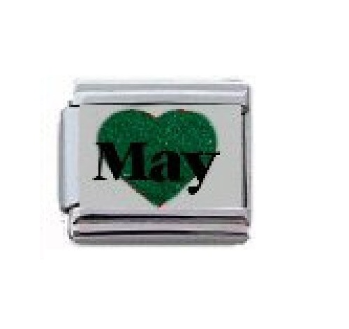 May in Sparkly Heart - Birthmonth 9mm Italian charm - Click Image to Close